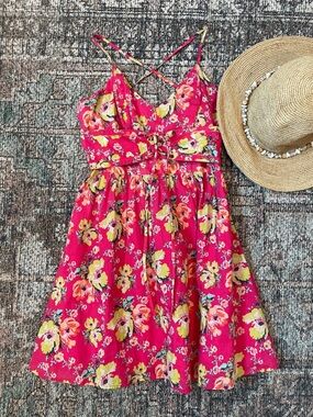 Kimchi Blue Pink Floral Fit & Flare Mini Dress Size 2